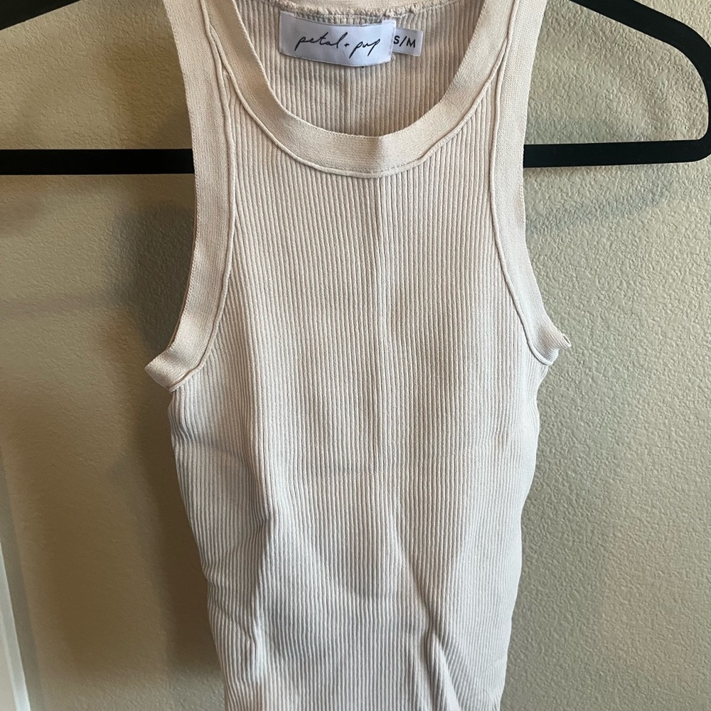 Petal & Pup Beige Ribbed Tank Top